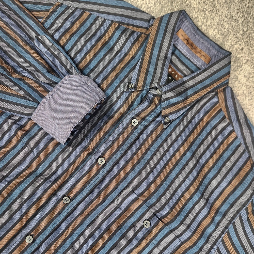 Robert Talbott Shirt Mens Large Luxury Casual Striped Blue Flip Cuff Corpcore